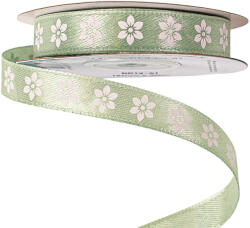 Valex Decor Virágmintás szatén szalag 12mm x 20m - Vintage zöld (BR12-61)