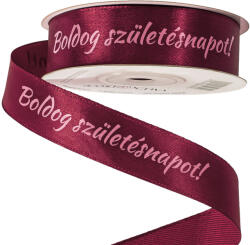 Valex Decor Boldog Születésnapot! " feliratos szatén szalag 20mm x 20m - Wine red (BD20-43)