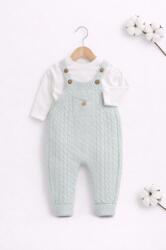 SuperBaby Salopeta bebelusi 2 piese, gri, tricotata, stil nordic cu bretele