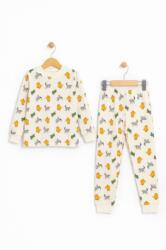 Makoma Pijama copii 2 piese alba, bumbac, imprimeu animale, set pentru somn