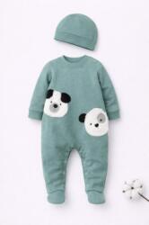 SuperBaby Salopeta bebelusi cu botosei, verde, bumbac, model catei, cu caciulita