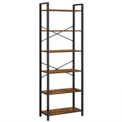 Brius Biblioteca cu cadru otel si 6 polite, stil industrial, 66x30x186cm, maro rustic si negru (EZ-LLS062B01) Raft