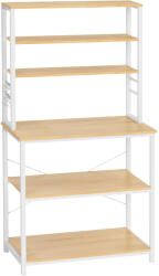 Brius Raft de bucatarie cu spatiu pentru cuptorul cu microunde, 6 rafturi, otel, industrial, 40x80x167cm, maro stejar si alb (EZ-KKS019W09) Raft