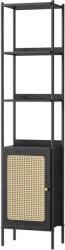 Brius Biblioteca 6 etaje cadru metalic usa efect ratan boho, 30x40x175 cm, design relaxat, negru (EZ-LLS122B56) Raft