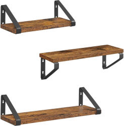 Brius Set 3 rafturi perete 30 35 40 cm montaj dublu industrial, 12 cm adancime, design rustic, maro negru (EZ-LWS33BX) Raft