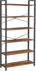 Brius Biblioteca 6 rafturi etajera stil industrial pal metalic, 30x80x186 cm, design robust, maro rustic (EZ-LLS082B01) Raft