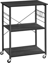 Brius Raft de bucatarie pe roti, carucior de servire cu 3 rafturi, cadru metalic, 40x60x89 cm, design industrial, negru (EZ-KKS060B42) Raft