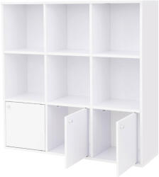 Brius Biblioteca lemn 9 cuburi 3 dulapuri inferioare pal, 29x98x98 cm, design modern, alb (EZ-LBC33WT) Raft
