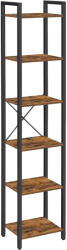 Brius Raft 6 etaje tip biblioteca cadru metal polite lemn, 30x40x187 cm, stil industrial, maro rustic (EZ-LLS101B01) Raft