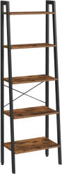 Brius Biblioteca tip scara, cadru otel cu 5 polite din MDF, stil industrial, 56x34x172cm, maro rustic si negru (EZ-LLS45X) Raft