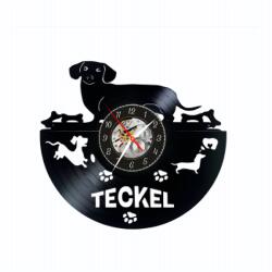  Ceas de perete decorativ, model Caine Teckel si Labute, lucrat manual din disc de vinil retro, diametru 30 cm, Negru