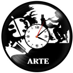  Ceas de Perete Decorativ "Artist at Work", din Disc Vinil Reciclat, Design Pictură și Creativitate, Negru, Mecanism Silențios (Sweep), 30 cm