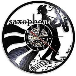  Ceas de perete din disc de vinil, Model Saxofon, Negru, 30 cm - cod CB1196