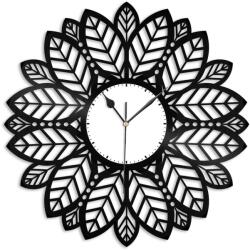  Ceas de perete decorativ realizat din disc de vinil, Model Mandala Florala cu Frunze Geometrice, Stil Bohemian, Negru, 30 cm