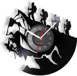  Ceas de perete decorativ, The Vinyl Clock, model Alpinism si Drumetie Montana, din disc de vinil, diametru 30 cm, Negru