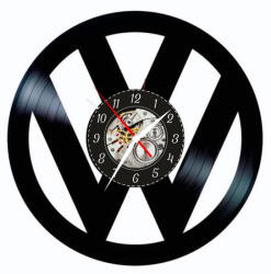  Ceas de perete decorativ realizat din disc de vinil, Model Volkswagen / VW / Auto, Negru, 30 cm
