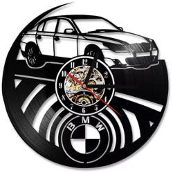  Ceas de perete decorativ realizat din disc de vinil, Model BMW Seria 5 E60 / Sedan Auto Premium, Negru, 30 cm