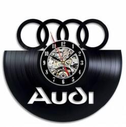  Ceas de perete decorativ realizat din disc de vinil, Model Sigla si Scris Audi, Negru, 30 cm