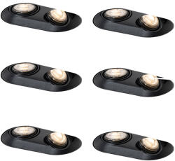 QAZQA 6 darabos, lekerekített, süllyesztett spotlámpa készlet fekete GU10 50mm 2-lámpás - Hubs (109840)