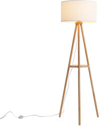 QAZQA Skandináv fa állólámpa fehér szövetbúrával - Lou (110362)