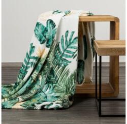 EUROFIRANY Dawosa plüss takaró egzotikus levélmintával Fehér/zöld 150x200 cm