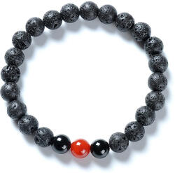 EnciShop Fekete-piros achát lávakő ásvány karkötő (F90)