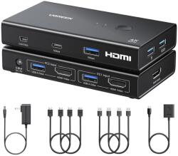 UGREEN AK502 KVM kapcsoló 2 az 1-ben HDMI 2.0, 4K@60Hz, 3x USB-A 3.0, 1x USB-C, komplett szett (45452)