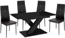  Maasix BKG Magasfényű Fekete 4 személyes étkezőszett Fekete Elvira székekkel N