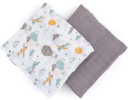 Petite&Mars P& amp; M Bambusz muszlin 2db-os kifogó szett 120×120 cm - Misty Grey Planes