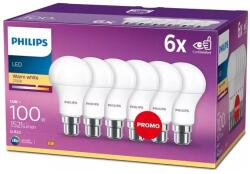Philips 6 darabos Philips A60 LED izzó szett, B22, 13W, 230V, 2700K 8718696586358 (P7195)