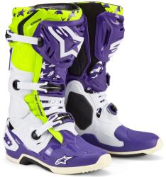 Alpinestars TECH 10 Dirt Studios limitált kiadású motokrossz csizma lila-fehér-fluo sárga