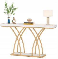 Tribesigns Konzolasztal Tribesigns 140 cm fehér-arany modern márvány (HOGA-NY044)