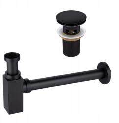 Balneo Kore Klik Klak szett, túlfolyóval, fekete Szögletes szifon, fekete (5905591093378)