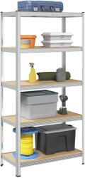vidaXL 5 szintes ezüstszínű acél és szerelt fa tárolópolc (4016960)