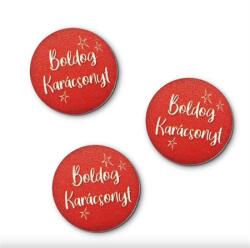  Dekorációs tábla, ajándékkísérő, nyomatott karton tábla 3mm-es, 5cm Boldog Karácsonyt felirat piros (6586)