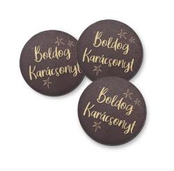  Dekorációs tábla, ajándékkísérő, nyomatott karton tábla 3mm-es, 5cm Boldog Karácsonyt felirat barna (6591)