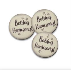  Dekorációs tábla, ajándékkísérő, nyomatott karton tábla 3mm-es, 5cm Boldog Karácsonyt felirat krém (6589)