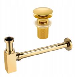 Balneo Klik-Klak Lefolyógarnitúra túlfolyóval, Arany Szögletes Szifon, Arany színben (5905591093361)