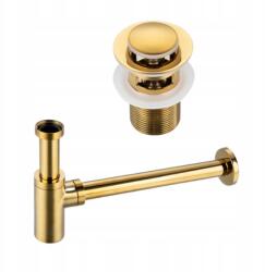 Balneo Klik-Klak Lefolyógarnitúra B Szettel, Arany Színű, Túlfolyóval Kerek Szifon, Arany Színű (5905591093217)