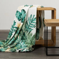  Dawosa plüss takaró egzotikus levélmintával Fehér/zöld 150x200 cm (422873)