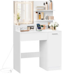 VASAGLE Kailyn Fésülködőasztal LED Tükörrel és Elosztóval Fehér (EUZ-RDT138W01)