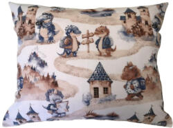  Pamut kispárna huzat - 40x50 cm / barna - kék bébi dínók