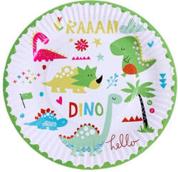  Dínós színes Papír Parti Tányér - 23 cm, 10 db-os