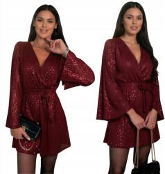 CHICACA Elegáns bordó overál flitterekkel, borítékos, pántos, estélyi, XS (41)