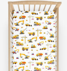 Goldea gyerek körgumis pamut lepedő kiságyba - teherautók és kotrógépek 60 x 120 cm