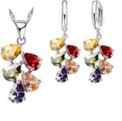 ADM Set Bijuterii Dama ADM Rainbow Crystals , LantiE or E i Cercei cu Reflexii Multicolore, Design Modern (C2041)