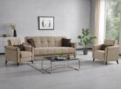  Set 3+1+1 Viktorya Lada Depozitare Tapitat Catifea Maro Deschis (C3275) Canapea