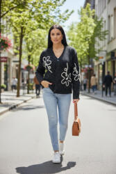  Csinos virágmintás gombos kardigán (cirmos fekete) (924590)