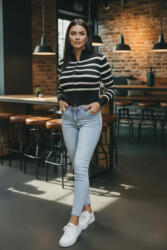  Divatos csíkos rövid fazonú cipzáras kardigán(fekete-fehér) (820438)