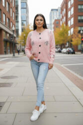  Csinos flitteres díszítésű gombos kardigán(rózsaszín) (352471)